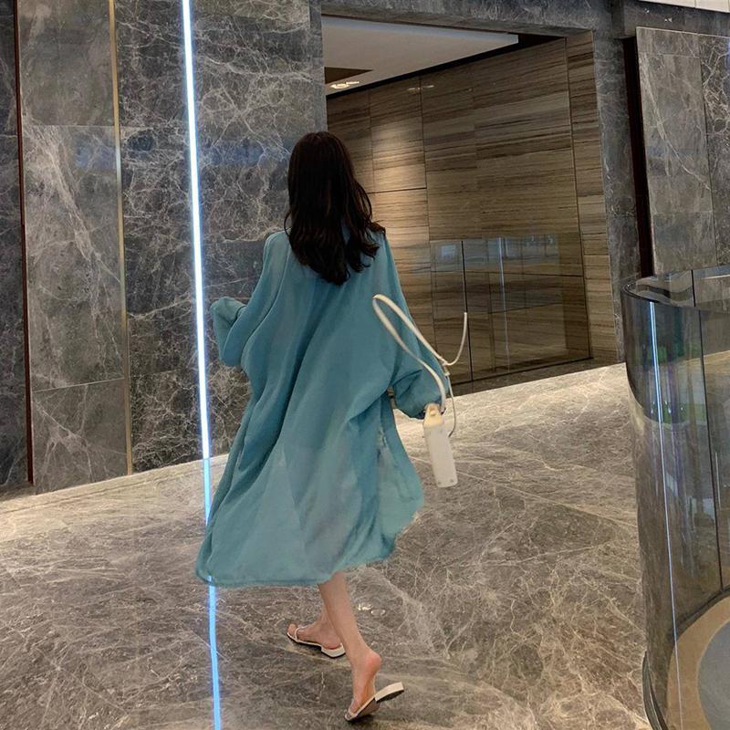 Женский пляжный солнцезащитный кардиган с рукавами «летучая мышь», шаль больших размеров, свободный внешний шифон с длинными рукавами, сплошной цвет до середины икры