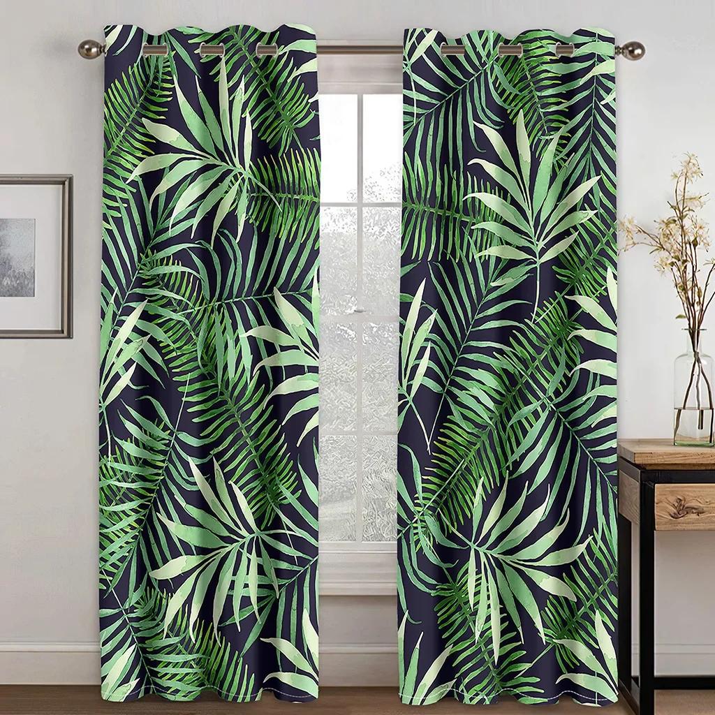 Scenic Curtains for Bedroom Window Curtains for Living Room Green Leaves Palm Tree Bedroom Cortinas Window Treatments