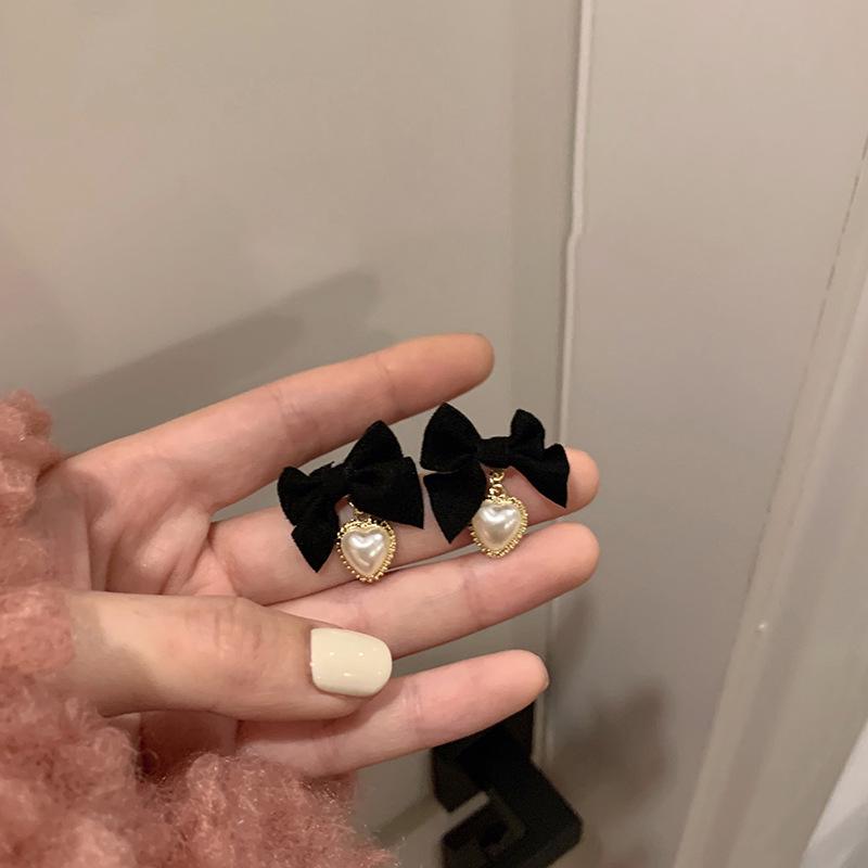 Элегантные женские серьги в корейском стиле с бантиком и бусинами, игла из серебра 925 пробы