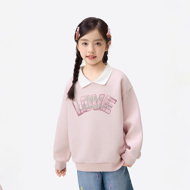 Xiaoyinman Girls' Letter Print Turn-down Collar Long-Sleeved Sweatshirt