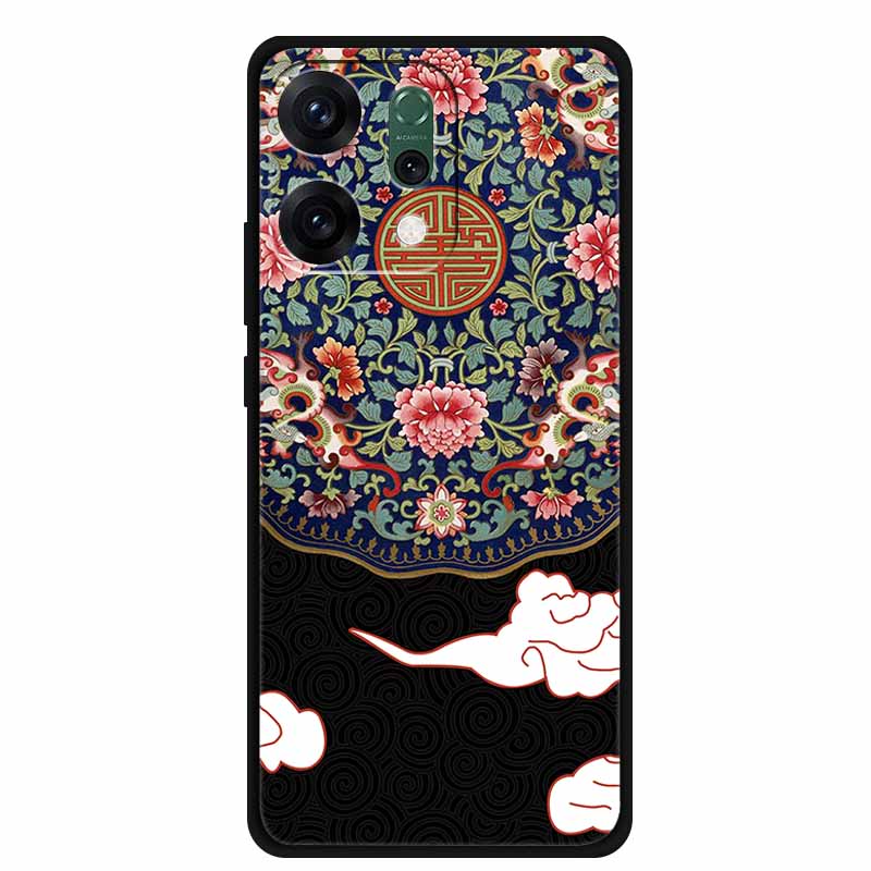 For Oppo Reno 14 5G 3D CaseRelief Flowers Emboss Phone Cover For Oppo Reno 14 Black Silicone Shockproof Soft Fundas Protector