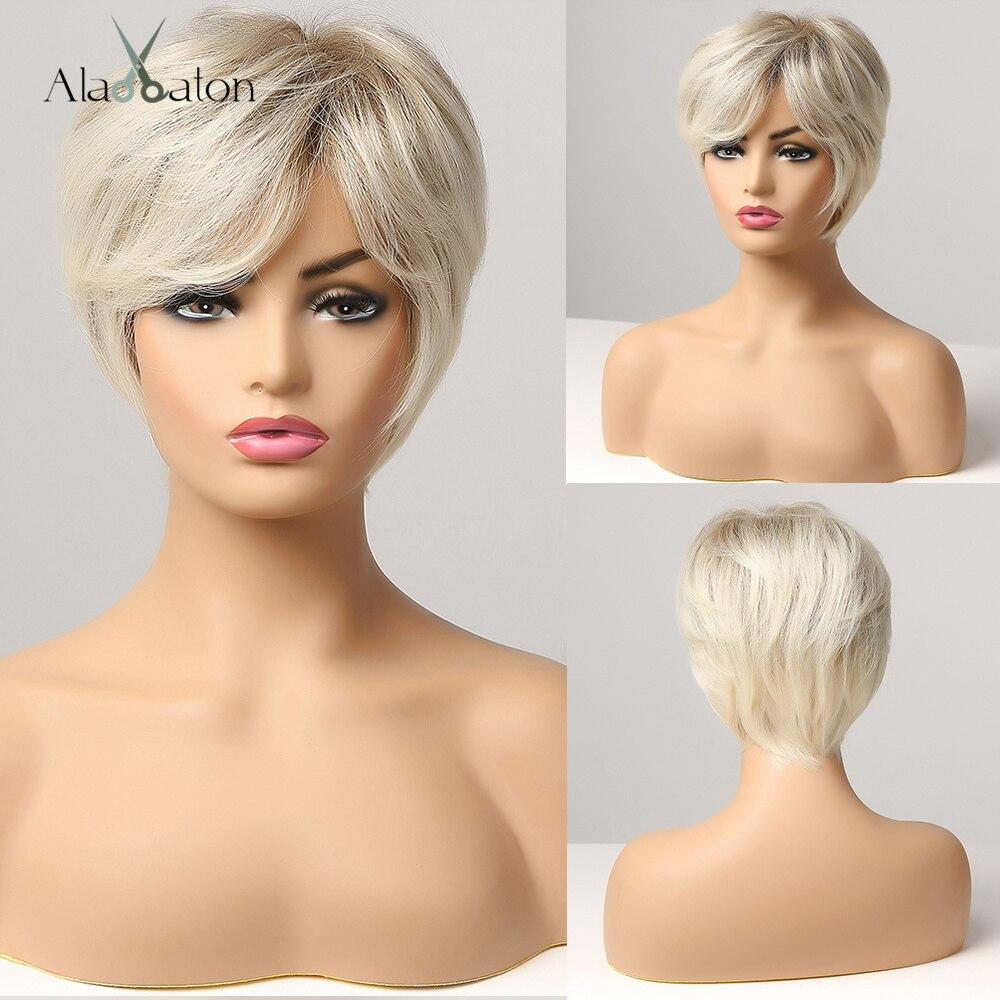 ALAN EATON Женский парик Омбре Черный Коричневый Светло-русый Белый Короткие прямые многослойные синтетические парики с боковой челкой Стрижка пикси