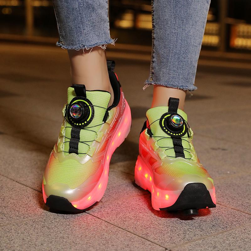 Kid's with Brake Roller Skates Removable Flat Charging LED Four Wheels Glowing Sports Shoes Women's Glowing Sneakers