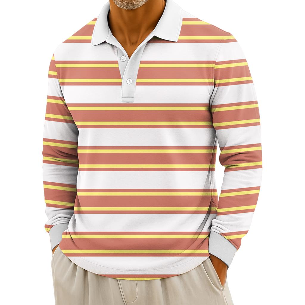 Мужские повседневные топы с длинными рукавами на пуговицах с полосатым принтом