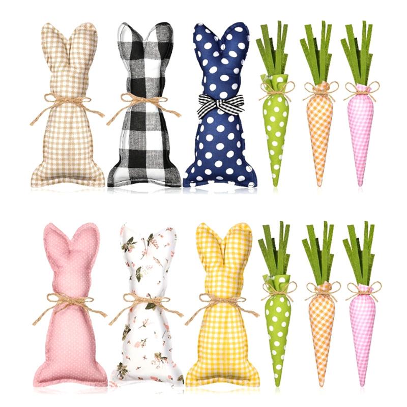 12 штук плюшевых тканевых кроликов, пасхальный декор для стола в деревенском стиле, плюшевый морковный кролик, декор для кроликов