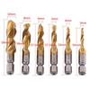 6pcs M3-M10 Screw Tap Drill Bits Hss Taps Countersink Deburr Set Metric Combination Bit High Speed Steel Quick Change Hex
