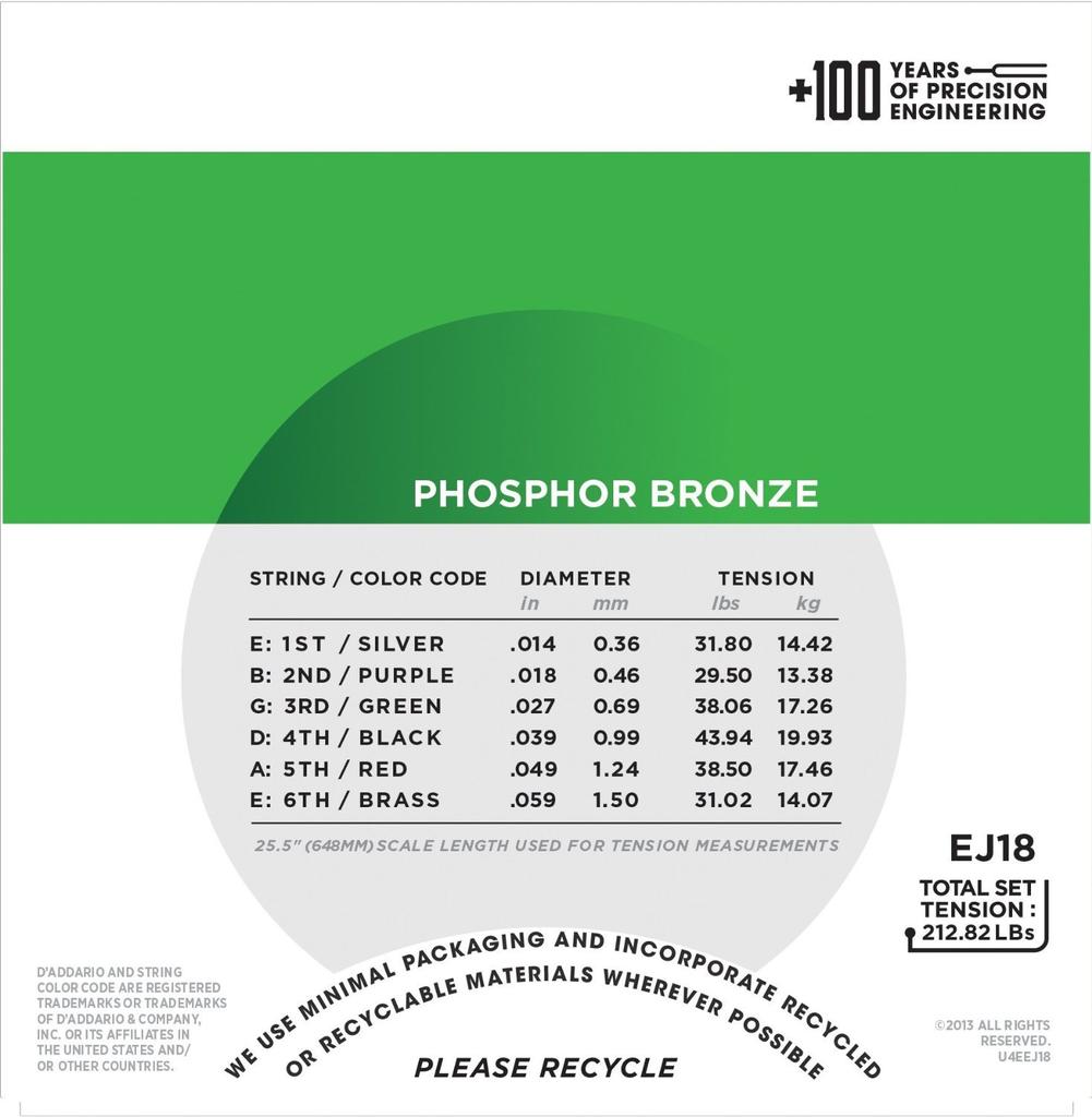 Струны для акустической гитары Phosphor Bronze Heavy EJ18 x 10 Set D'Addario .014-.059 []