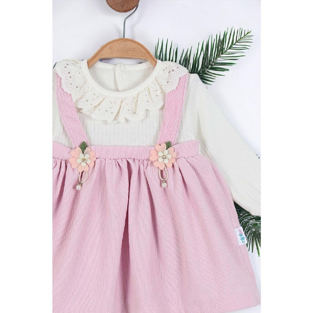 Baby Girl Vintage Lace Collar Salopet Ribbed Dress