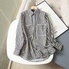2025 Spring Women's Asymmetrical Striped Turn-Down Collar Long-Sleeve Shirt