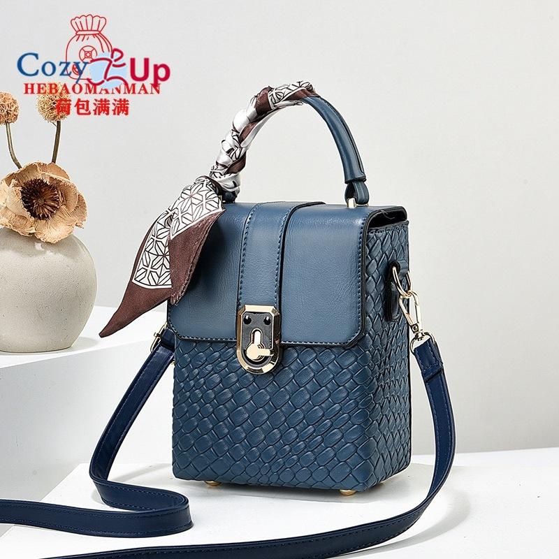 Cozy Up New Soft Leather Phone Bag Fashionable Mini Square Bag Versatile Handbag Silk Scarf Decoration Single Shoulder Crossbody Bags
