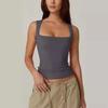 2025 Seaside Vacation Summer New Solid Color Женская майка без рукавов с квадратным вырезом, двухслойная, базовая облегающая футболка для женщин