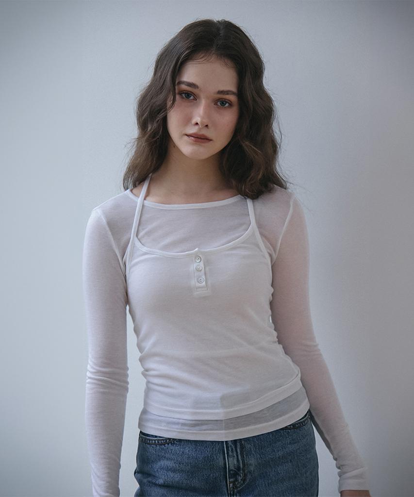 VEM.VER Button Point Bustier Layered T-Shirt_White