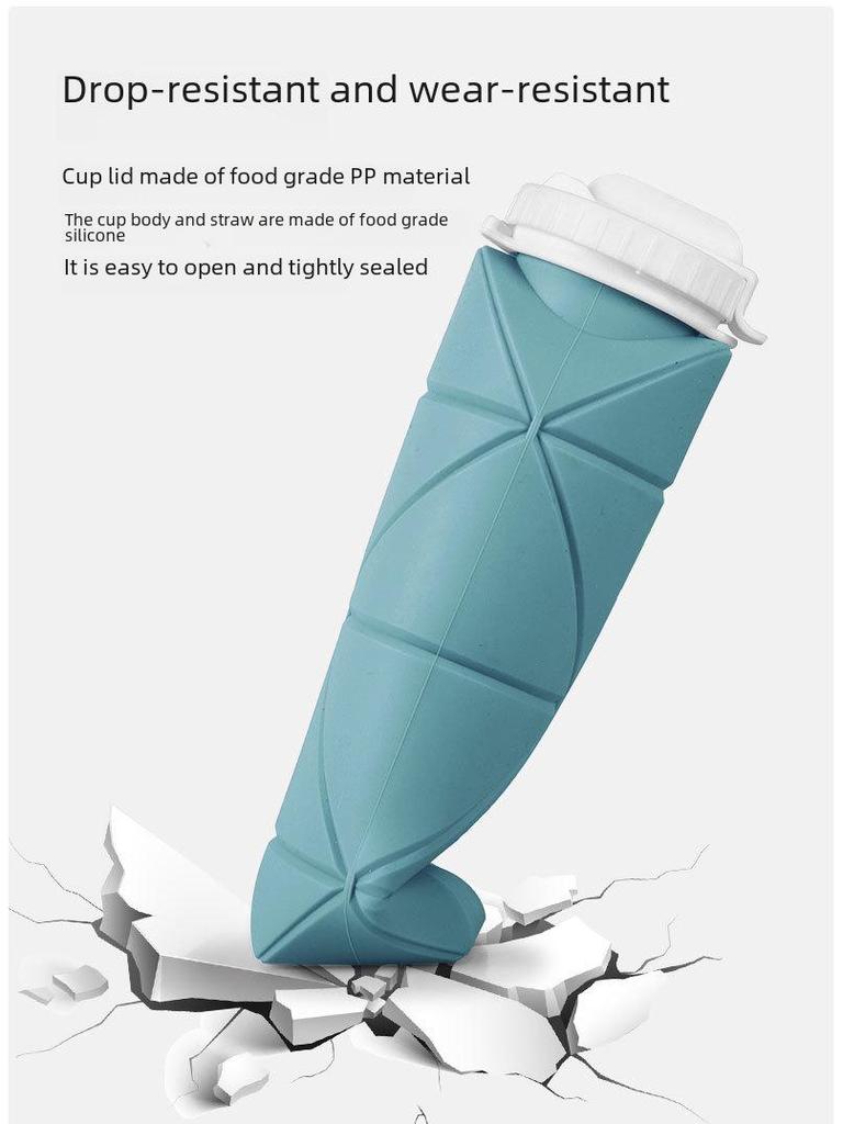 Складная силиконовая бутылка для воды 600 мл: Портативный, соломенный, идеально подходит для занятий спортом на открытом воздухе и путешествий