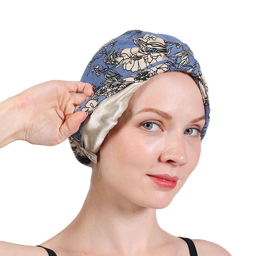 Knot Pleated Cotton Floral Print Turban Hat Head Cover Wrap Hat Soft Bonnet Sleep Night Cap