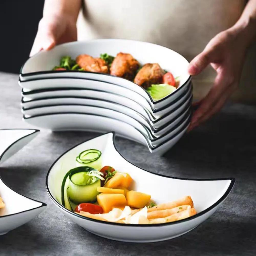 Набор керамической посуды из 5 предметов для воссоединения, Тарелка для хот-пота в форме полумесяца, Гибкая комбинация тарелок в зависимости от потребления пищи