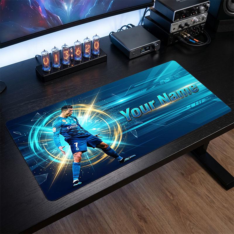 Cristiano Ronaldo Custom Large Mouse Pad, Personalized Name Text Print, Football Logo Non‑Slip Desk Mat Gaming Gift