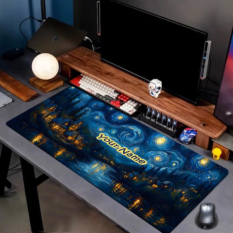 1PC Custom Name "Starry Night Village Reflections" Mouse pad, keyboard and mouse desk pad, for computer notebook Birthday Gift For Any Room Or Office
