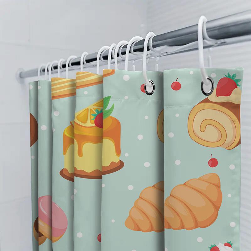 Kitchen Decor Shower Curtain Cute Dessert Bakery Collection With Cake Croissant Donuts Pancakes Design For Home Bathroom Decorat
