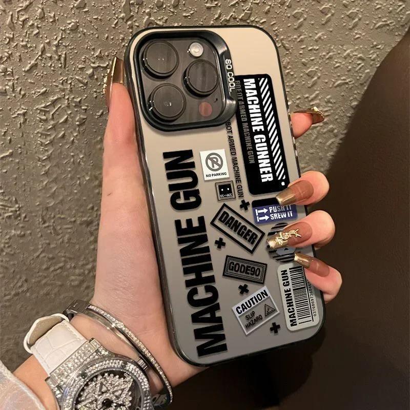Fashion Trendy Label phone case for iphone16 Pro max 12 13 11 14 15 Pro Xs XR 8 Plus Dual Layer IMD Plastic Laser Cover_