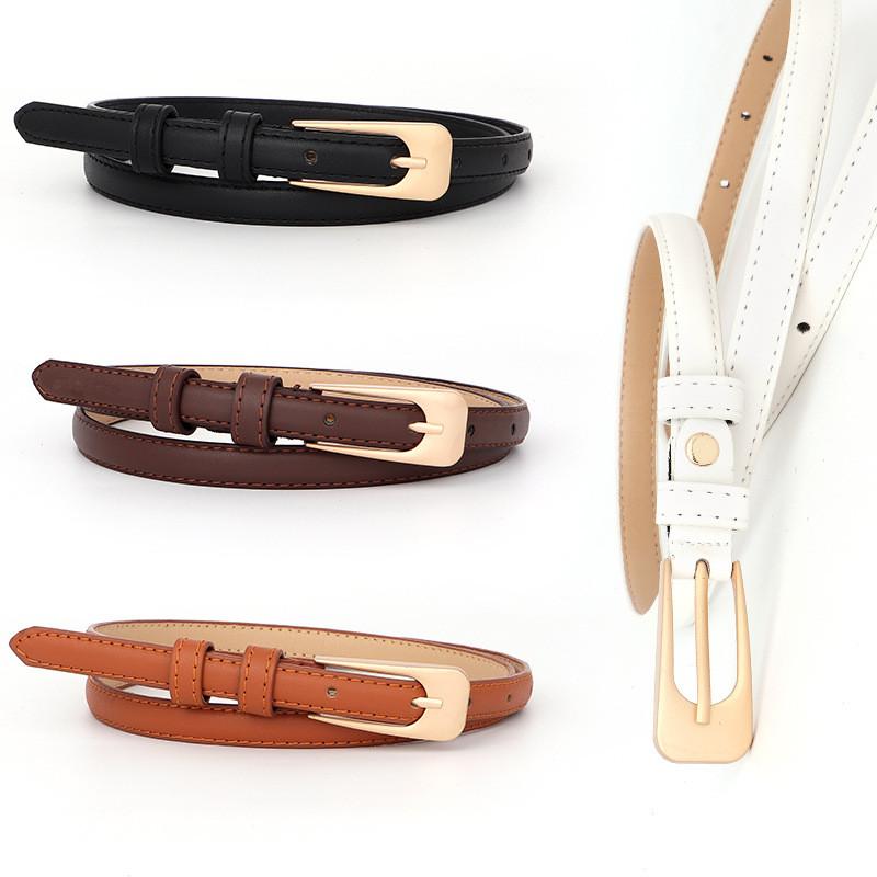 Color Solid Simple Gold Buckle Women Slim Waist Belt Casual And Versatile