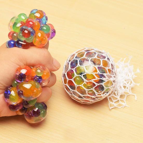 2Pcs Rainbow Stress Ball with Mesh Anxiety Relief TPR Colorful Beads