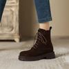 Retro Suede Matte Round Head Autumn and Winter New Lace-up Martin Boots Women's Thick-soled Thick-heeled Short Boots