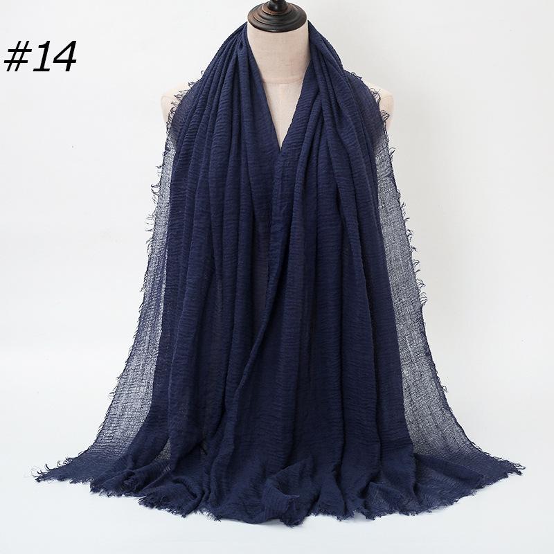 New Fashionable Women's Long Crinkled Cotton Linen Scarf with Tassel Edge - Solid Color Shawl