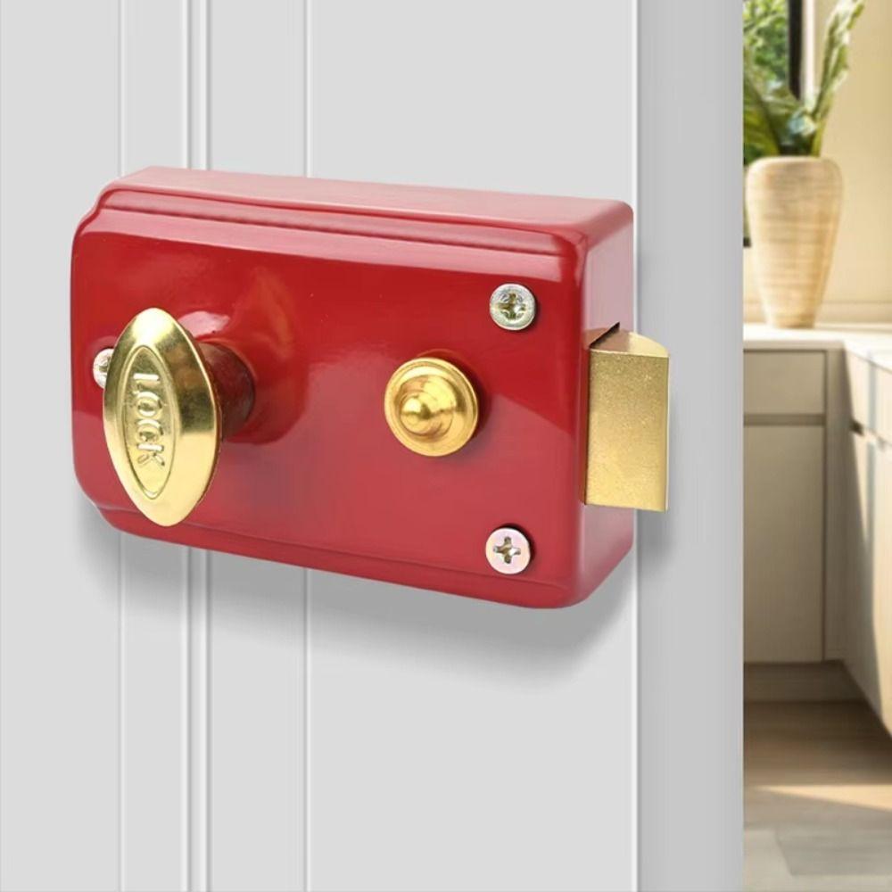 Deadbolt Iron Anti-theft Door Lock Key Included Single Cylinder Security Door Lock Durable Retro Style Retro Red Lock Indoor Use