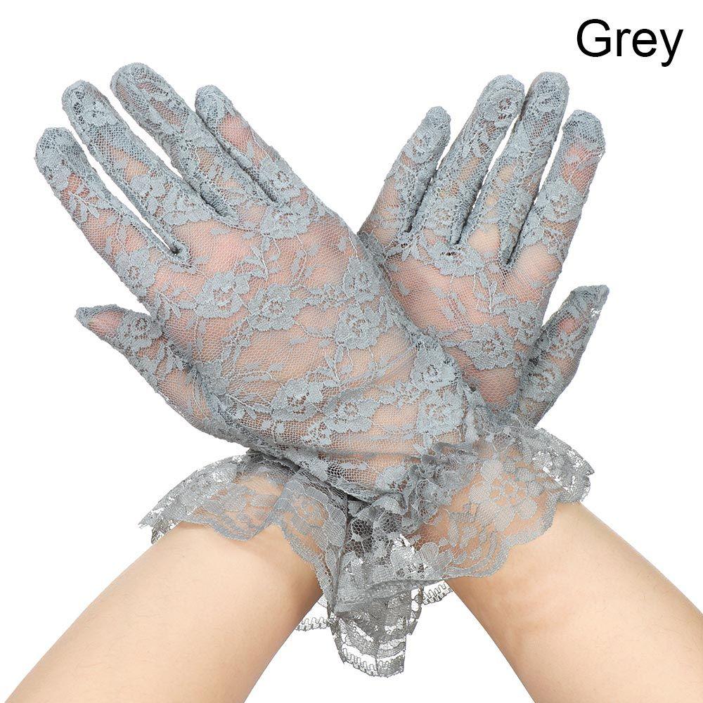 UV Protection Mittens Lace Gloves White Bride Gloves Rose Flower Pattern Party Dressy Gloves