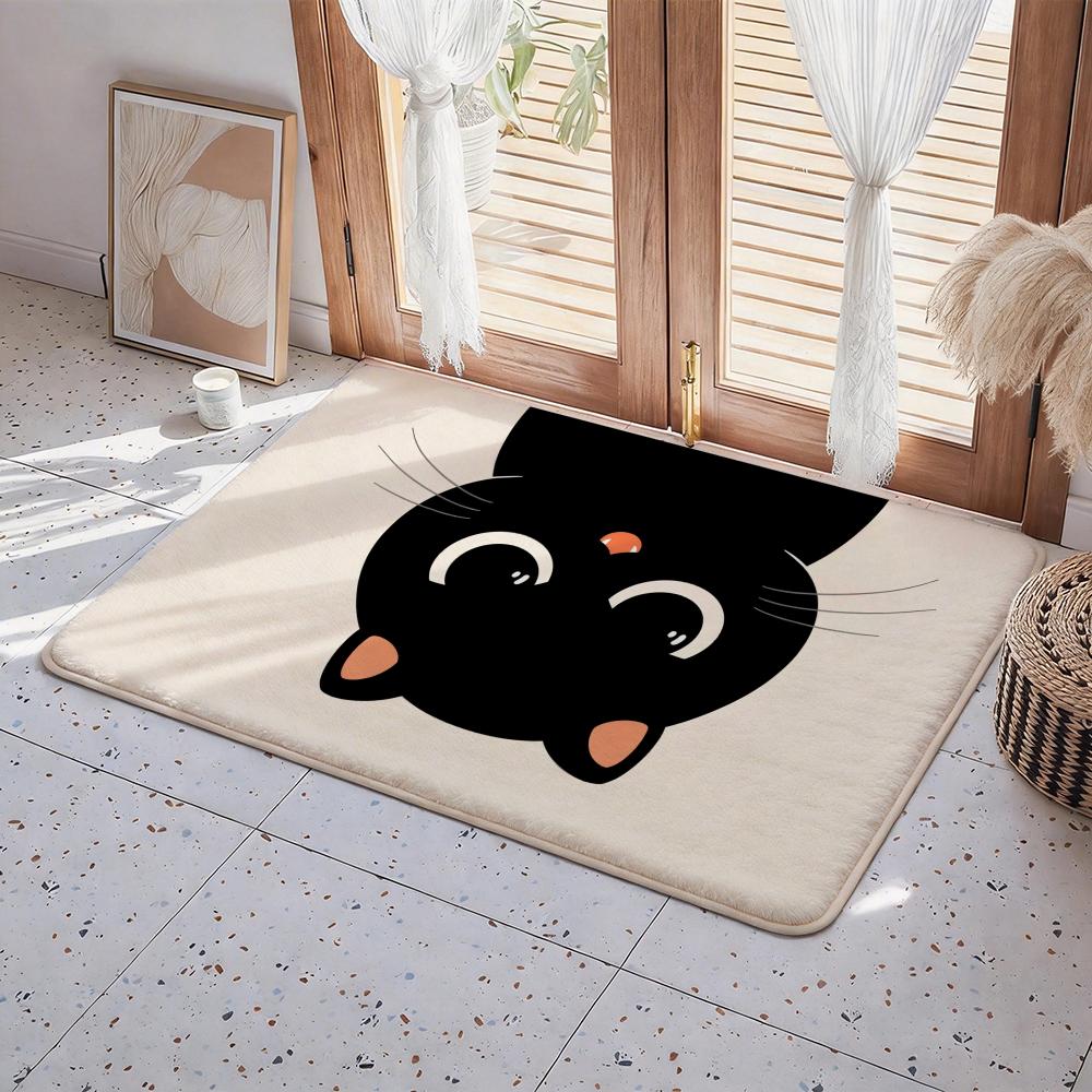 Cartoon Cute Black Cat Kawaii Floor Mat Eco Flannel Doormat Non Slip Odorless Indoor Floor Rug Soft Short Plush Home Mat
