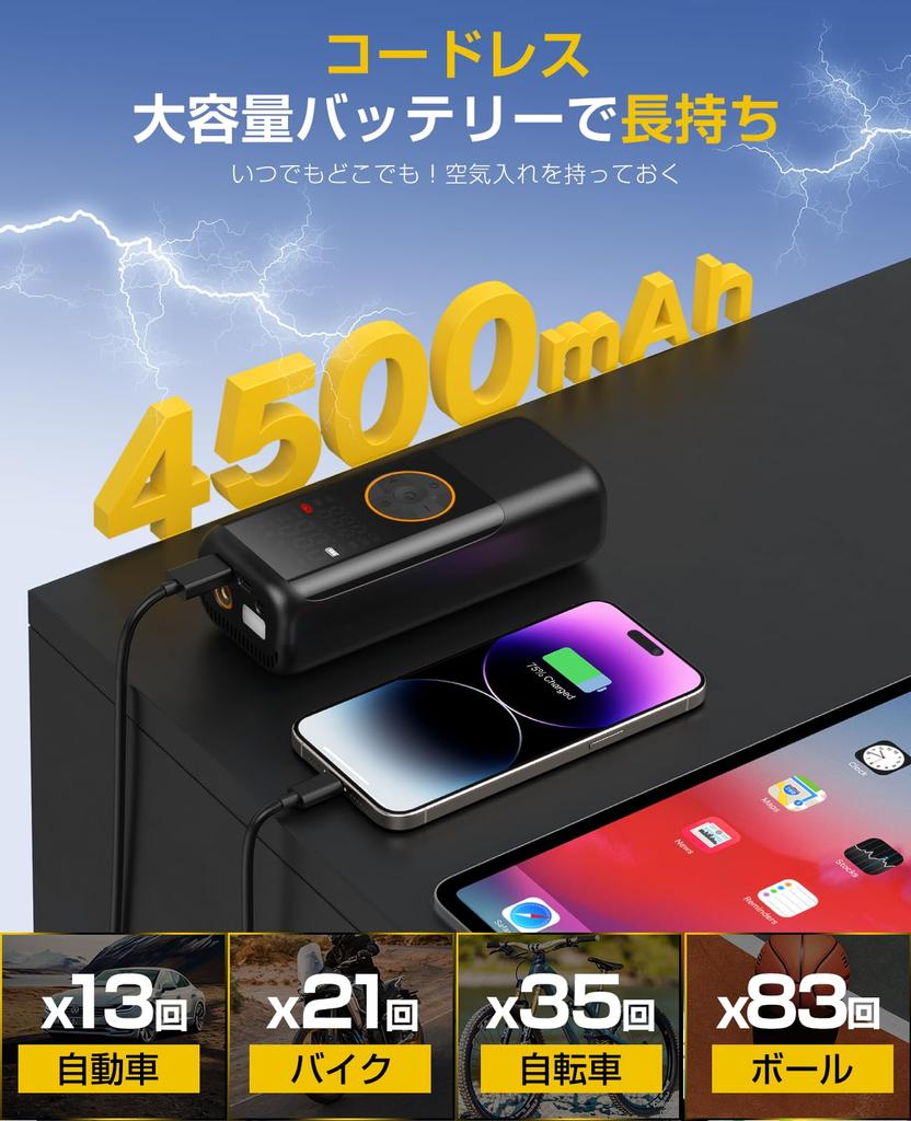 Электрический насос для шин для велосипедов и мотоциклов ЖК-дисплей Накачивает за 10 2025 Новый умный 150 PSI Регулируемый Совместимый с Presta и Schrader Быстрое хранение и