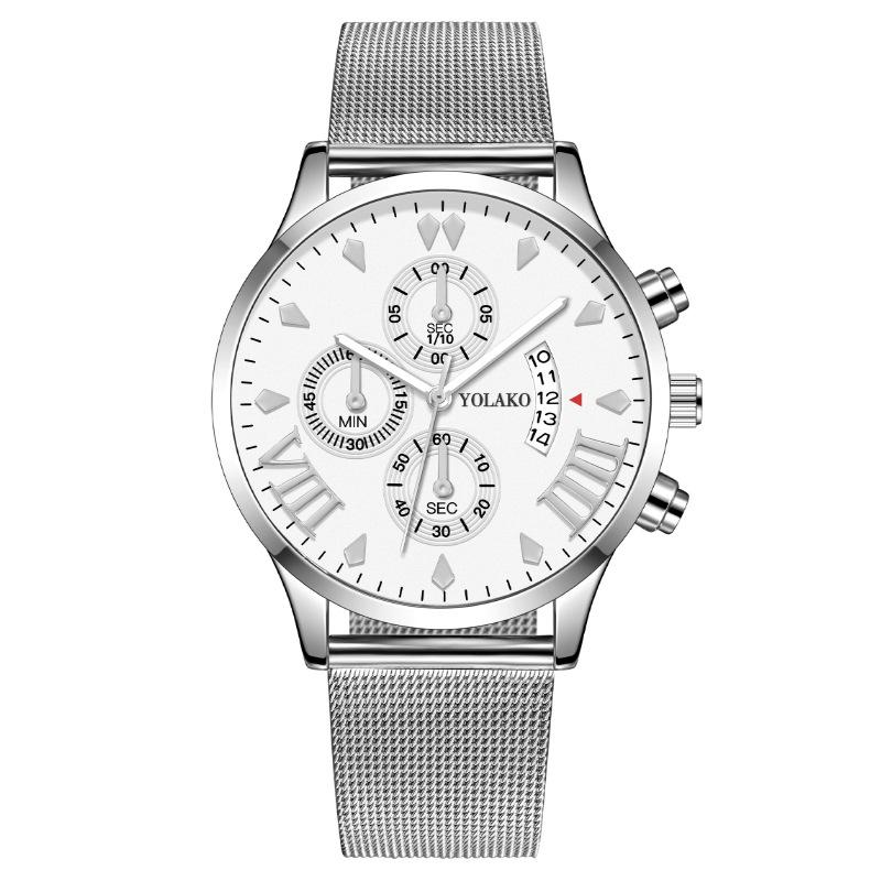 Модные мужские часы с трехглазым календарем, мужские часы, миланские кварцевые часы с сетчатым браслетом