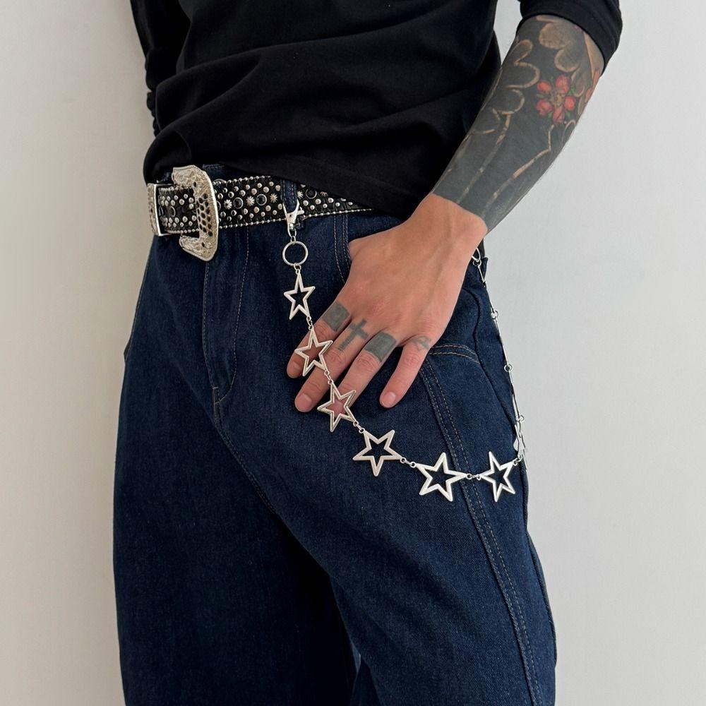 Hollow Out Metal Waist Chain Five-Pointed Punk Belt Chain Goth Star Pants Chain Steet