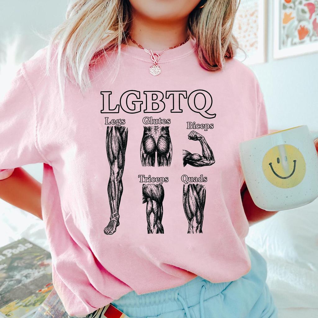 Смешная футболка с принтом LGBTQ Ноги Ягодицы Бицепсы Трицепсы Квадрицепсы Тренажерный зал Мужская Одежда для бодибилдинга Фитнес Тренировка Полиэстер Футболки Унисекс Повседневный Графический Топ