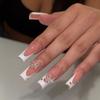 24Pcs Long Square Press On Nails French Blue Glitter Flower Design Stick On False Nails For Women Wearable Manicure Tips