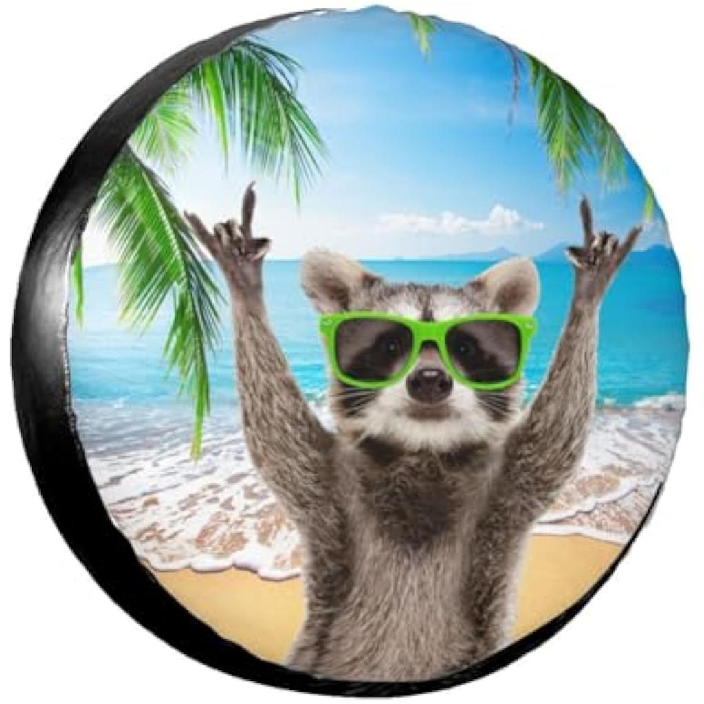 Beach Raccoon Spare Tire Cover Polyester Fiber Waterproof Universal Fit for RV Trailer Camper Truck SUV 17 Inch Wheel Protector