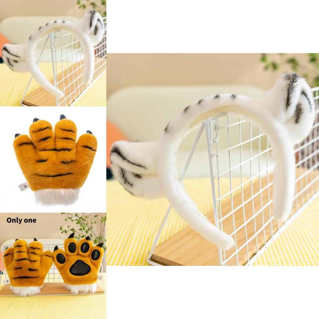 Милая плюшевая повязка на голову с тигровой лапой и хвостом для сценических выступлений и вечеринок в животной тематике