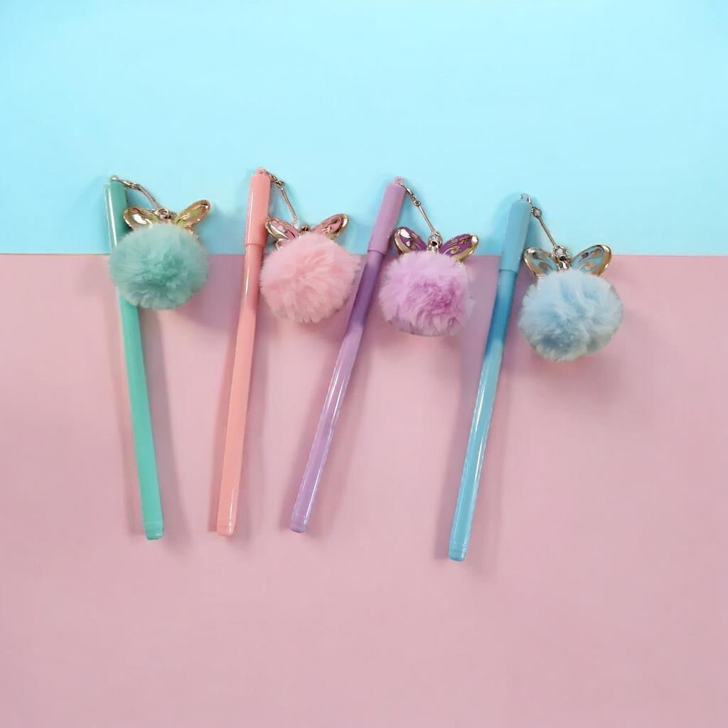 Colored Ballpoint Pen With Detachable Butterfly Pompom - 1 Piece