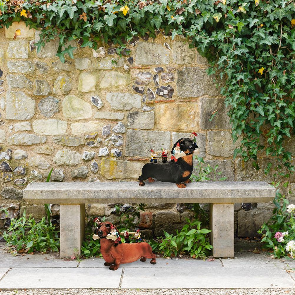 Dog Eating Dwarfs Statue Funny Yard Art Resin Dog Sculpture for Garden Lawn Patio