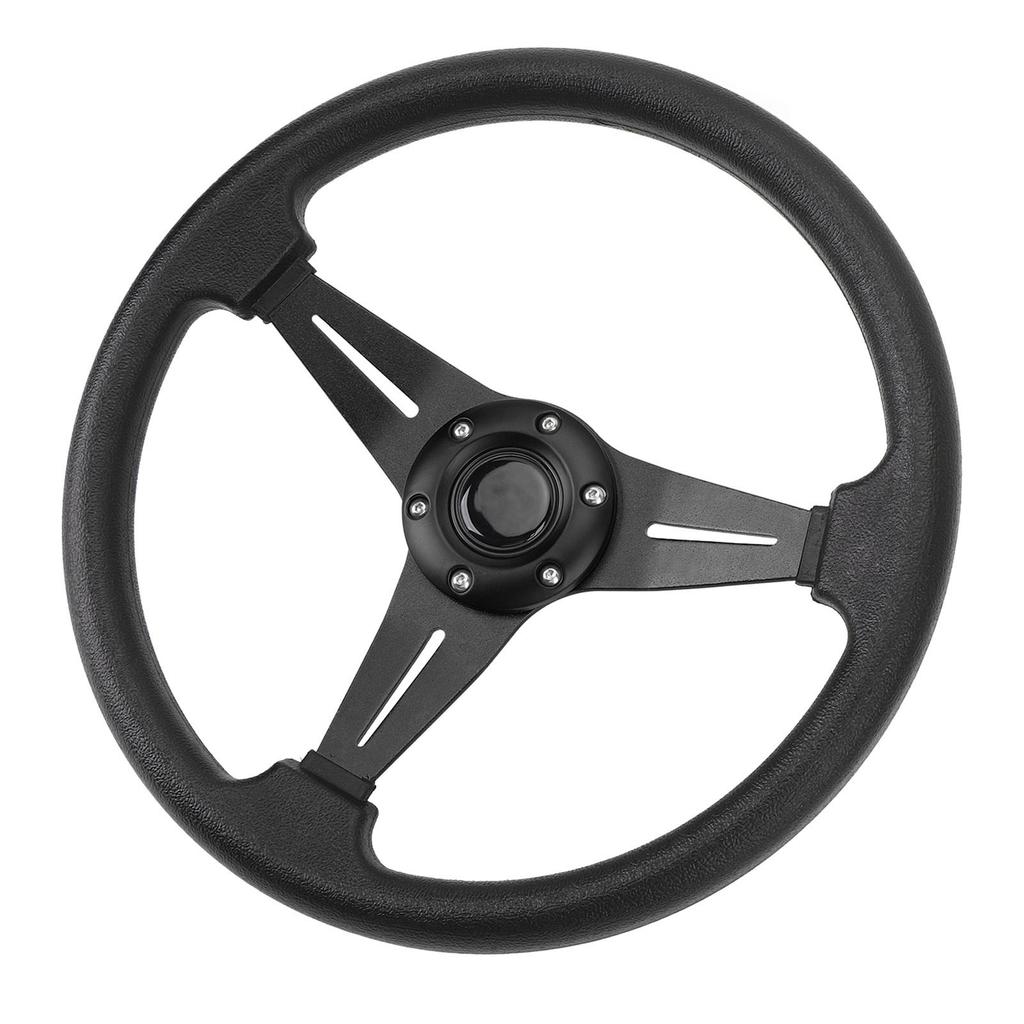 Car Steering Wheel Racing Style PU Leather 14in Universal Fit for 6 Hole Steering Wheel Hub Adapter Black