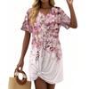 Женские летние повседневные платья с цветочным принтом и короткими рукавами, завязанным узлом на подоле