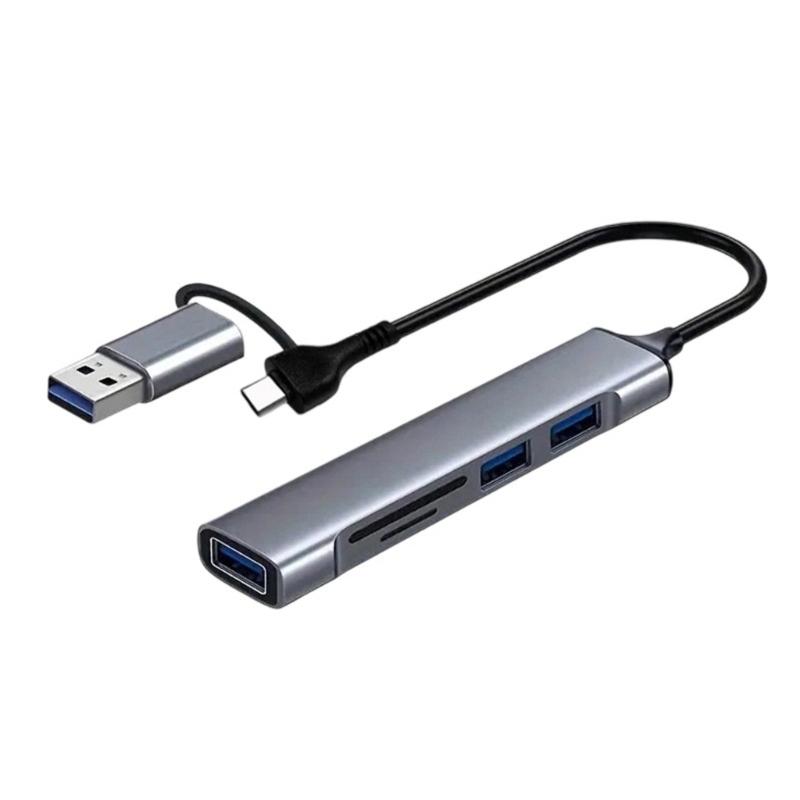 5-в-1 USB+Type C Многофункциональный Алюминиевый Адаптер-Кардридер Порт USB3.0 Для Принтера Мыши Клавиатуры Функция Расширителя