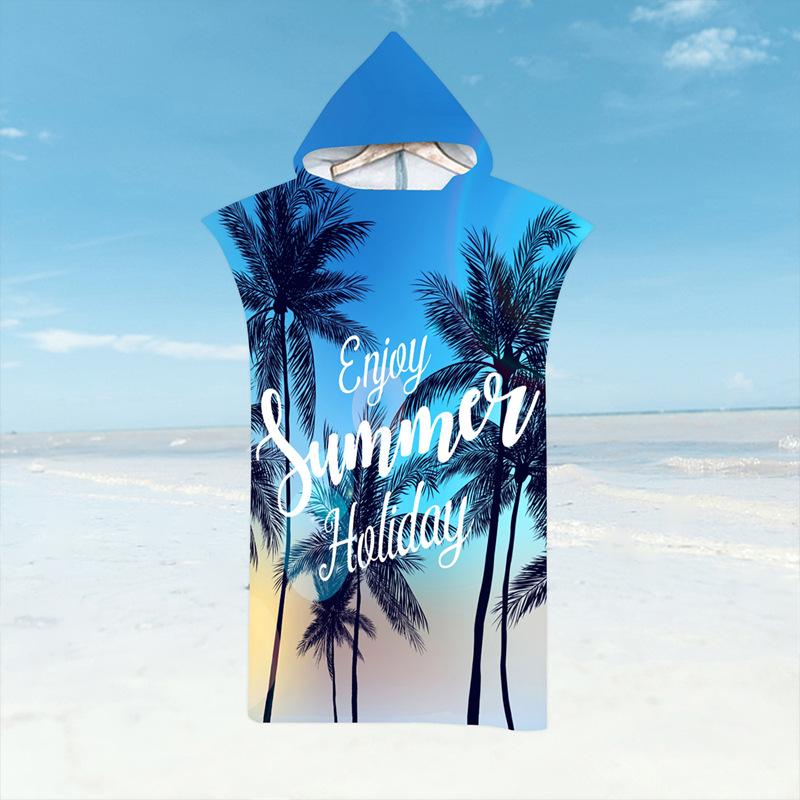 Халат с видом на море, Пляжные полотенца, Быстросохнущие банные полотенца, Микрофибровый плащ с капюшоном, Пончо для плавания и серфинга для взрослых, Наслаждайтесь летним отдыхом