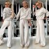 Женские толстовки, комплекты из двух предметов, брюки, худи с карманом, пуловер, брюки на кулиске, сшитые, однотонные, повседневные спортивные костюмы