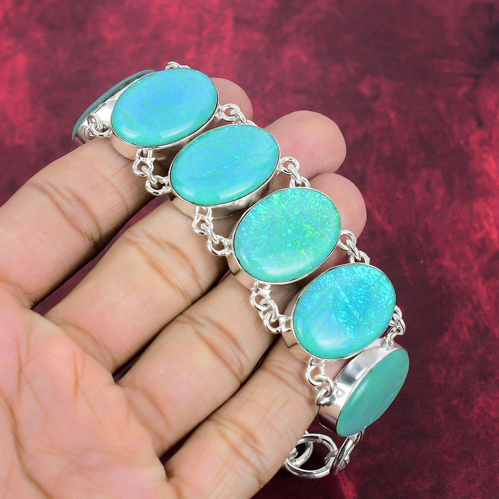 Blue Triplet Opal Handmade Gemstone Jewelry, 925 Solid Sterling Silver Bracelet Unique Design Jewelry, For Women