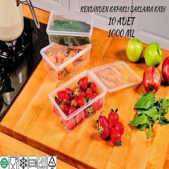 Saint Belisama Plastic Storage Container 1 Lter 10 Pieces Self-Lidded Freezer Container Airtight 19x13x6 Cm Gift Storage Container