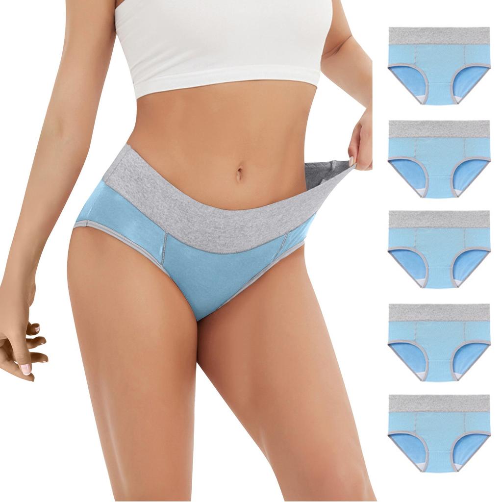 5PC Women's Large Color Cotton High Waist Pants With Raised Hips Underwear