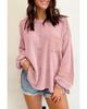 Azura Exchange Pink Exposed Seam Patchwork Bubble Sleeve Waffle Knit Top