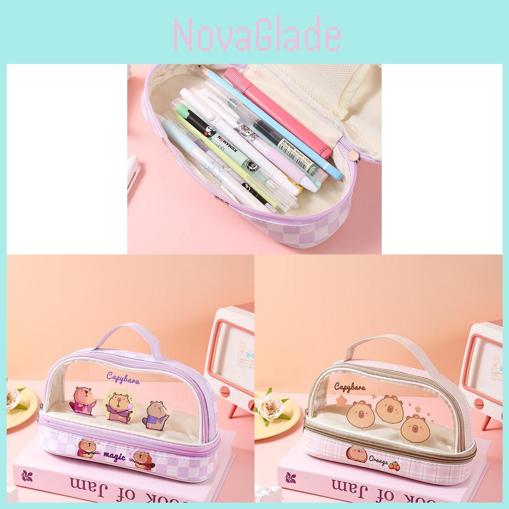 Capybara Stationery Box Transparent Design Spacious Storage For Students And Office