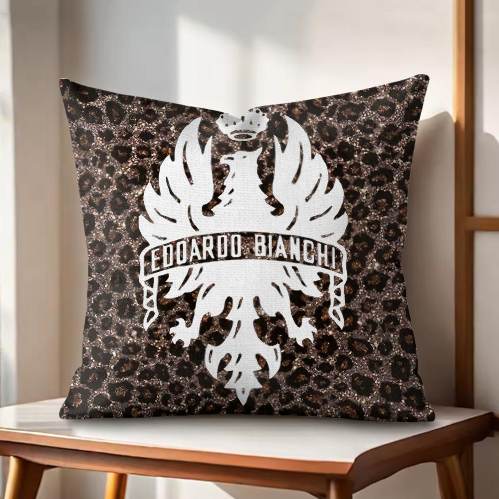 Luxury B-Bianchi Logo Cushion Cover Natural Linen Organic Fabric Double-Sided Printing Couch Pillow Covers Home Decor